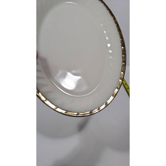 Fire-King Oven Ware Cream Oval Glass Serving Platter With Gold Trim Vintage - Picture 2 of 12
